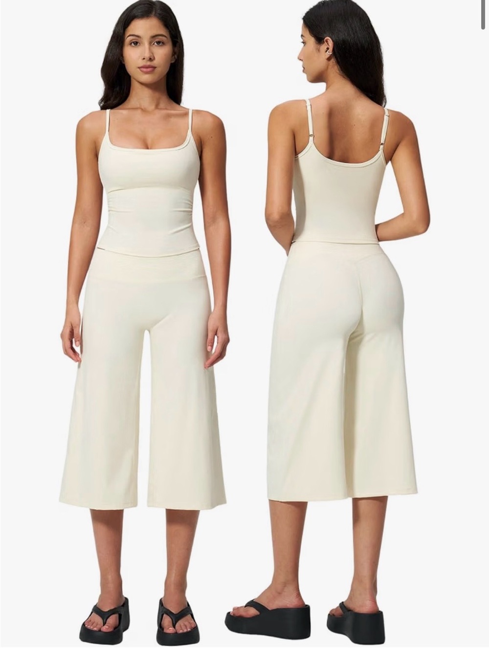 Women’s workout set cream padded top and wide leg capri Small